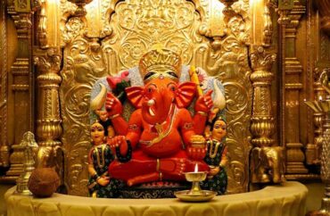 Shri Siddhivinayak Temple in Mumbai, a renowned Hindu shrine dedicated to Lord Ganesha, featuring intricate architecture and a sacred golden dome.
