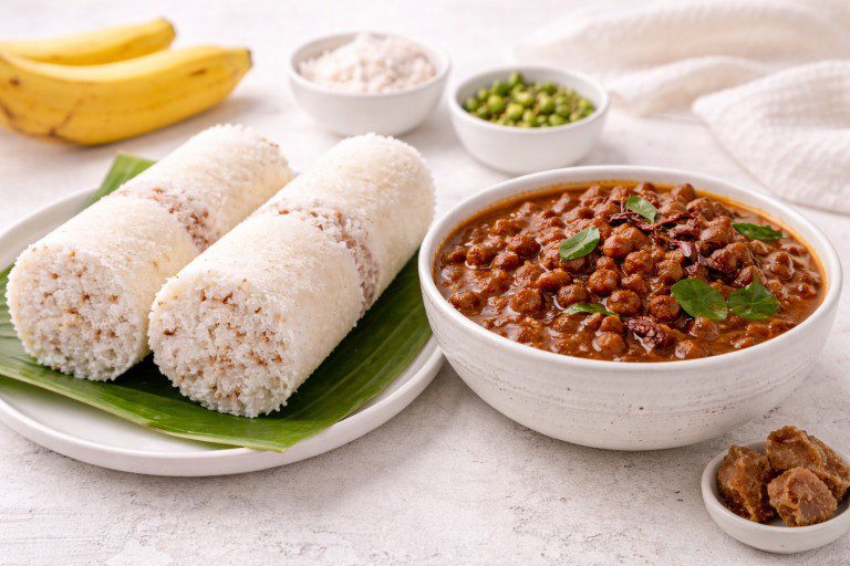 Puttu Kadala Curry recipe with steamed rice cake and black chickpea curry