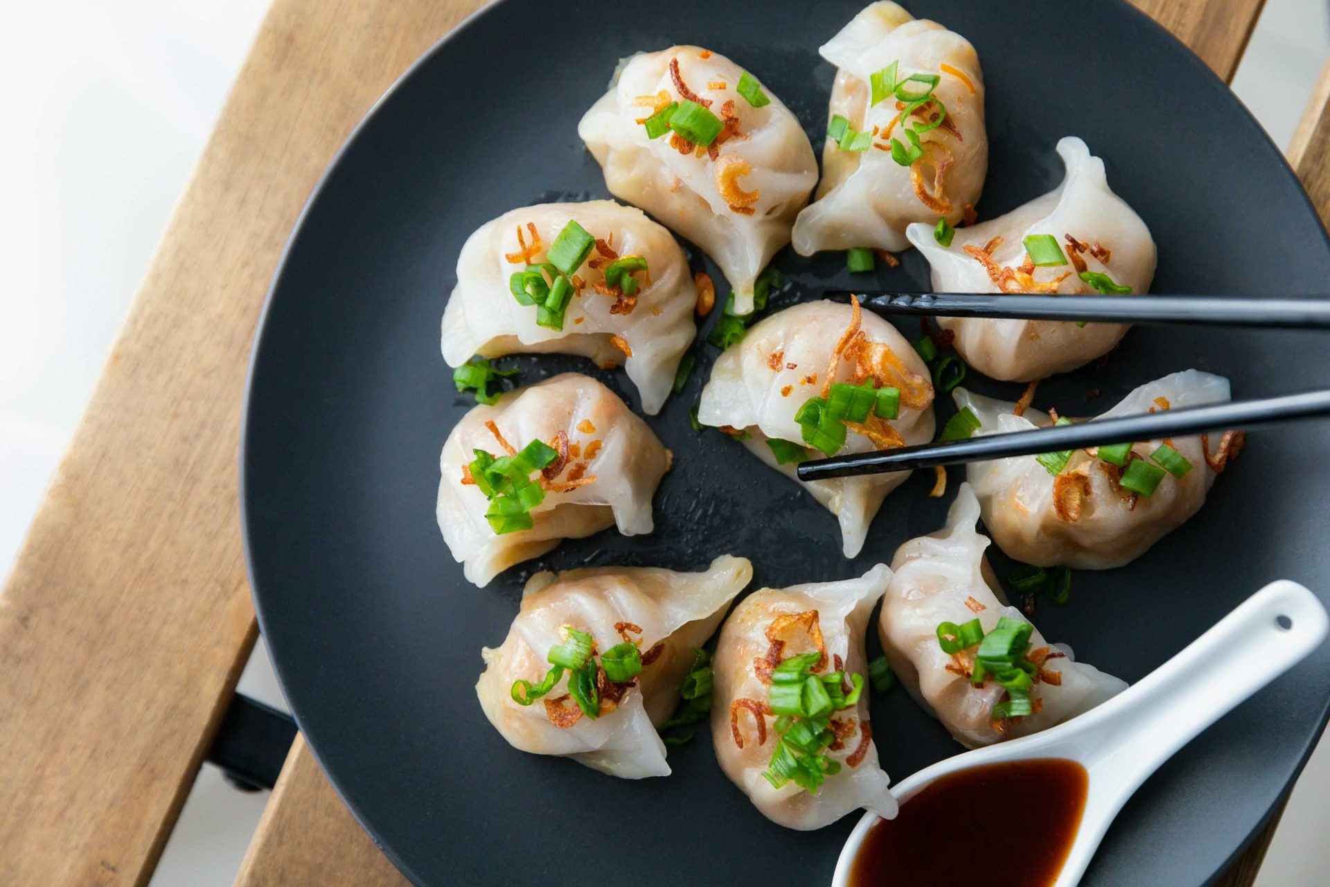 Truffle mushroom momos recipe with black pepper truffle aioli served on plate with crispy dumplings and creamy dip