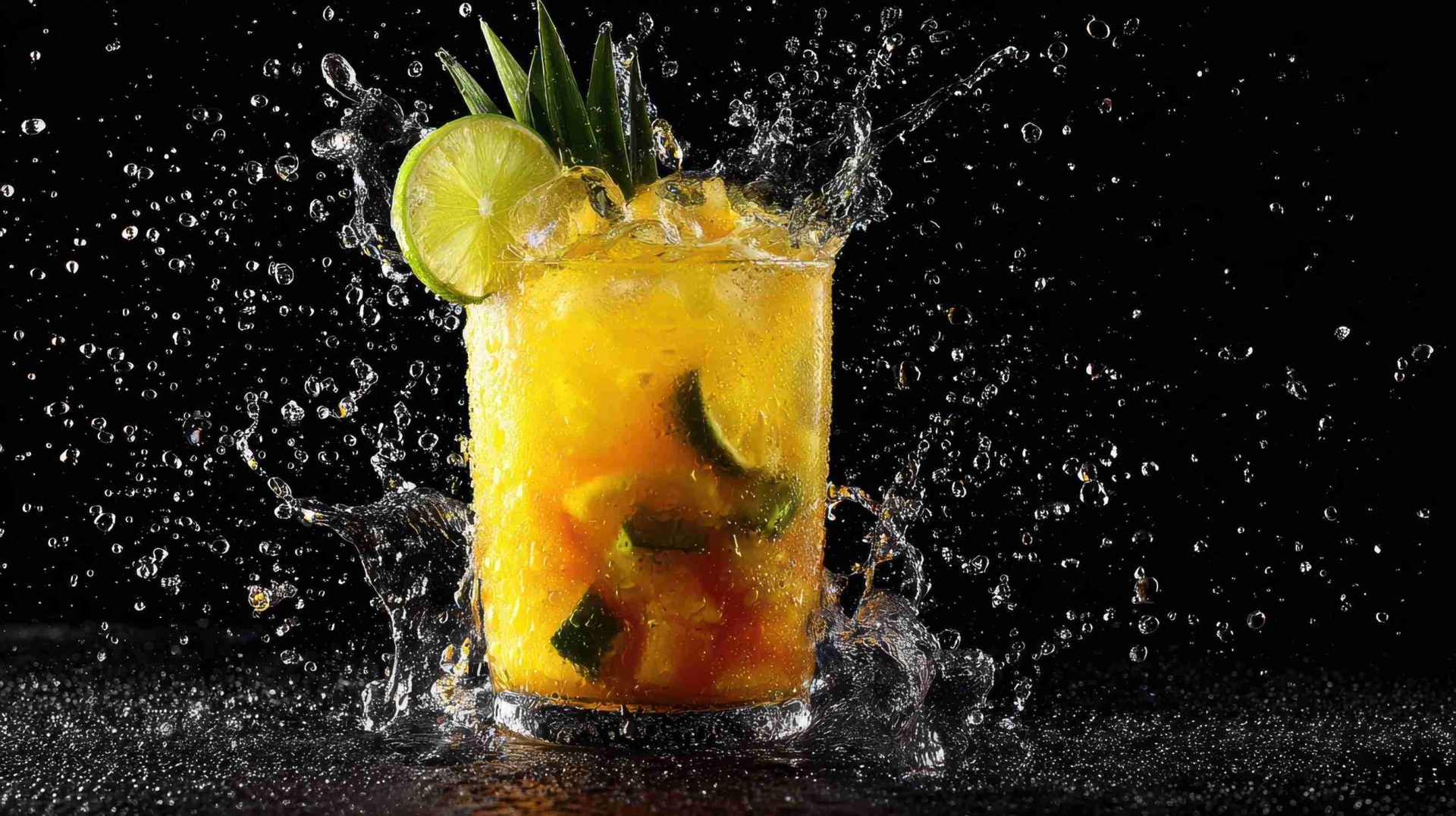 Mango Lime Spritzer Mocktail served with fresh mango, lime slices and mint